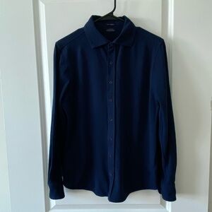 Doppelgänger Navy Long sleeved Cotton Piquet Polo full button front Sz M Italian